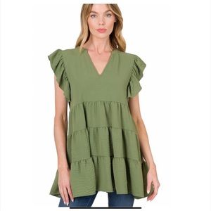 RUFFLED SLEEVE TIERED TOP